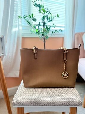 Michael Kors Caramel Saffiano Leather Tote with Gold Charm